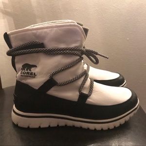 SOREL White and Black Cozy Explorer Non Shell Boot